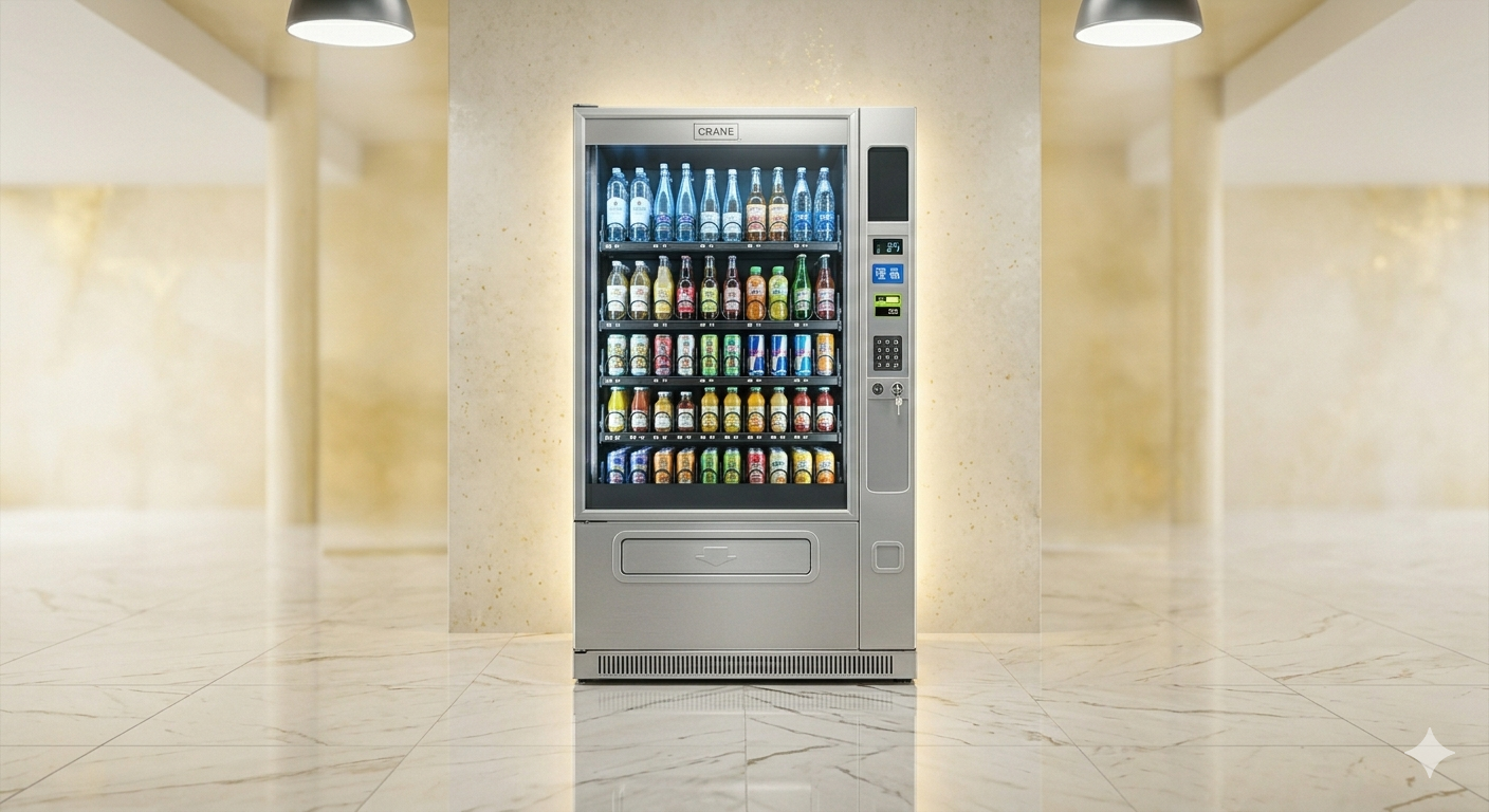 Beverage vending machine in a marble interior
