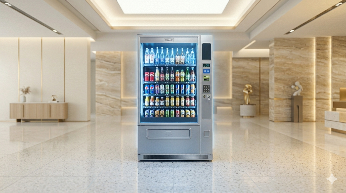Beverage vending machine in a premium lobby setting